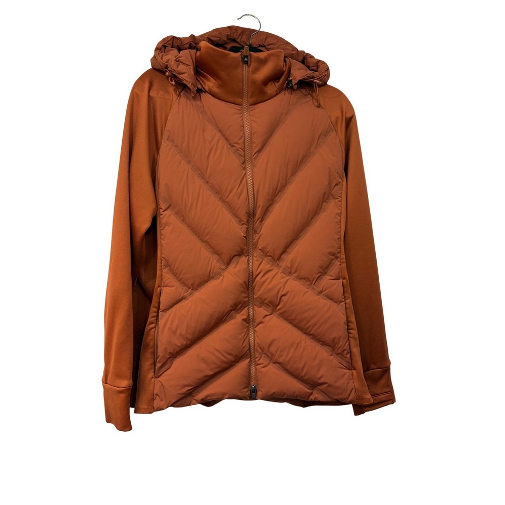 Athleta Inlet Jacket XL Womens Rust Orange Hooded Down Hybrid Puffer